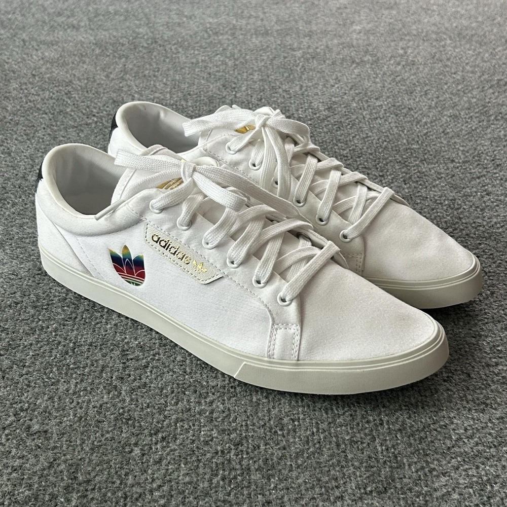 Adidas Shoes Womens Size 11 White Sleek Lo W Canvas Rainbow Logo Sneakers FW2442